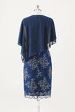 Navy Floral Chiffon Mother Dress with Cape