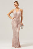 Sparkly Champagne V-Neck Wedding Guest Dress