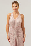 Sparkly Champagne V-Neck Wedding Guest Dress