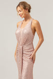 Sparkly Champagne V-Neck Wedding Guest Dress