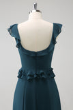 Dark Peacock Green Scoop Neck A-Line Chiffon Bridesmaid Dress