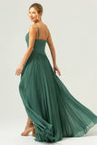 Eucalyptus Pleated Spaghetti Straps Long Bridesmaid Dress