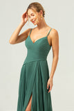 Eucalyptus Pleated Spaghetti Straps Long Bridesmaid Dress