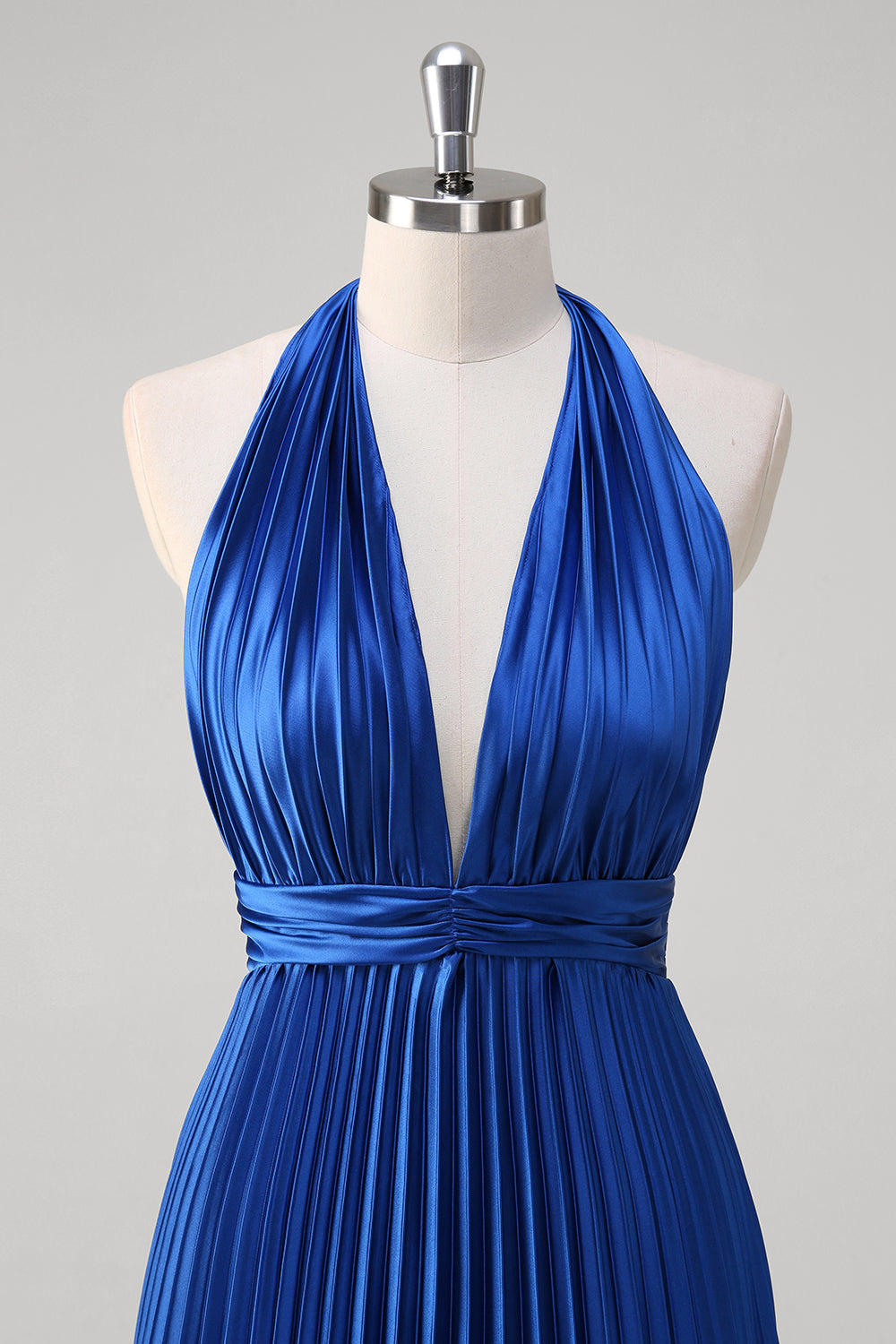 Royal Blue A-Line Halter Pleated Long Bridesmaid Dress