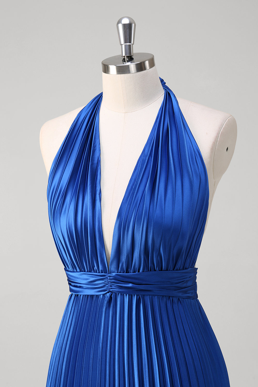 Royal Blue A-Line Halter Pleated Long Bridesmaid Dress