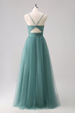 Eucalyptus Spaghetti Straps A-Line Tulle Bridesmaid Dress