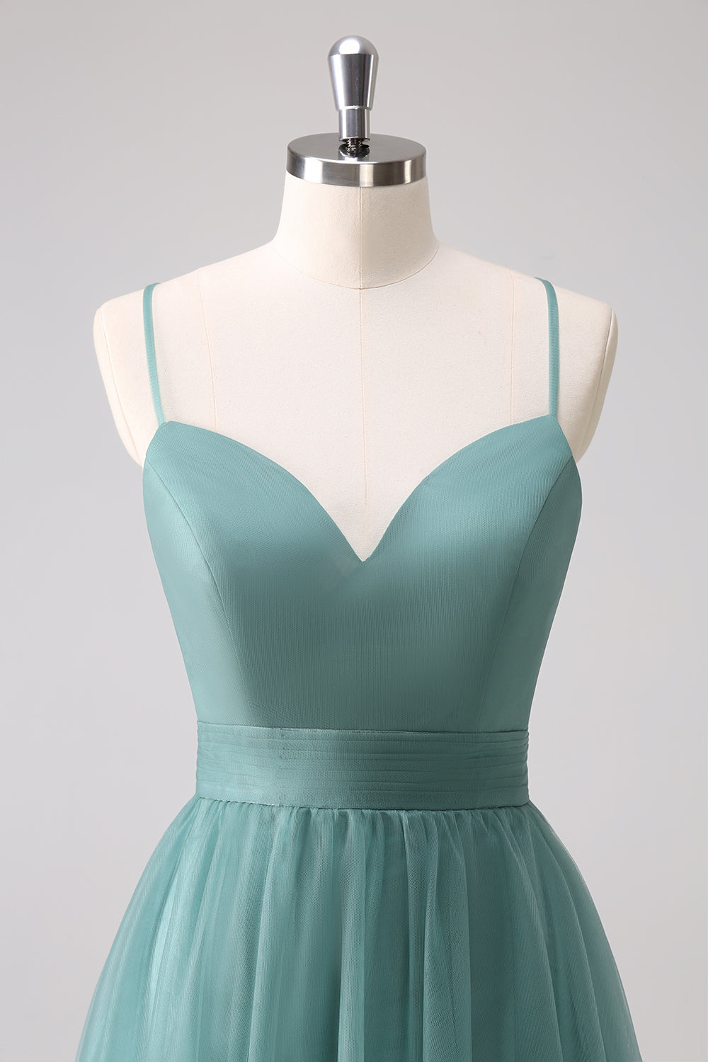 Eucalyptus Spaghetti Straps A-Line Tulle Bridesmaid Dress