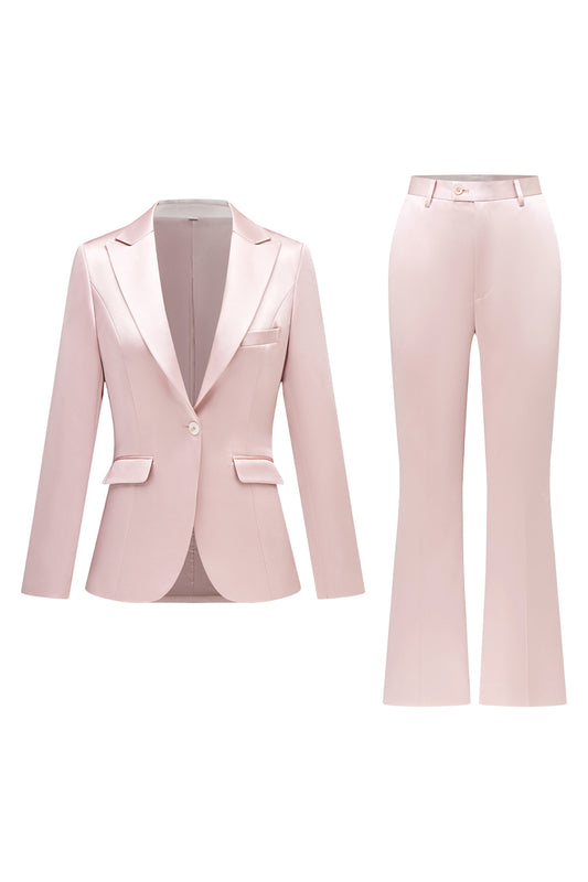 Grey Pink 2 Pieces Notched Lapel Long Sleeves Women Suits