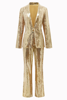 Sparkly Golden Shawl Lapel Women's Party Suits