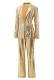 Sparkly Golden Shawl Lapel Women's Party Suits