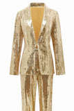 Sparkly Golden Shawl Lapel Women's Party Suits