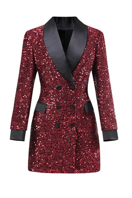 Sparkly Burgundy Bodycon Maxi Women's Blazer