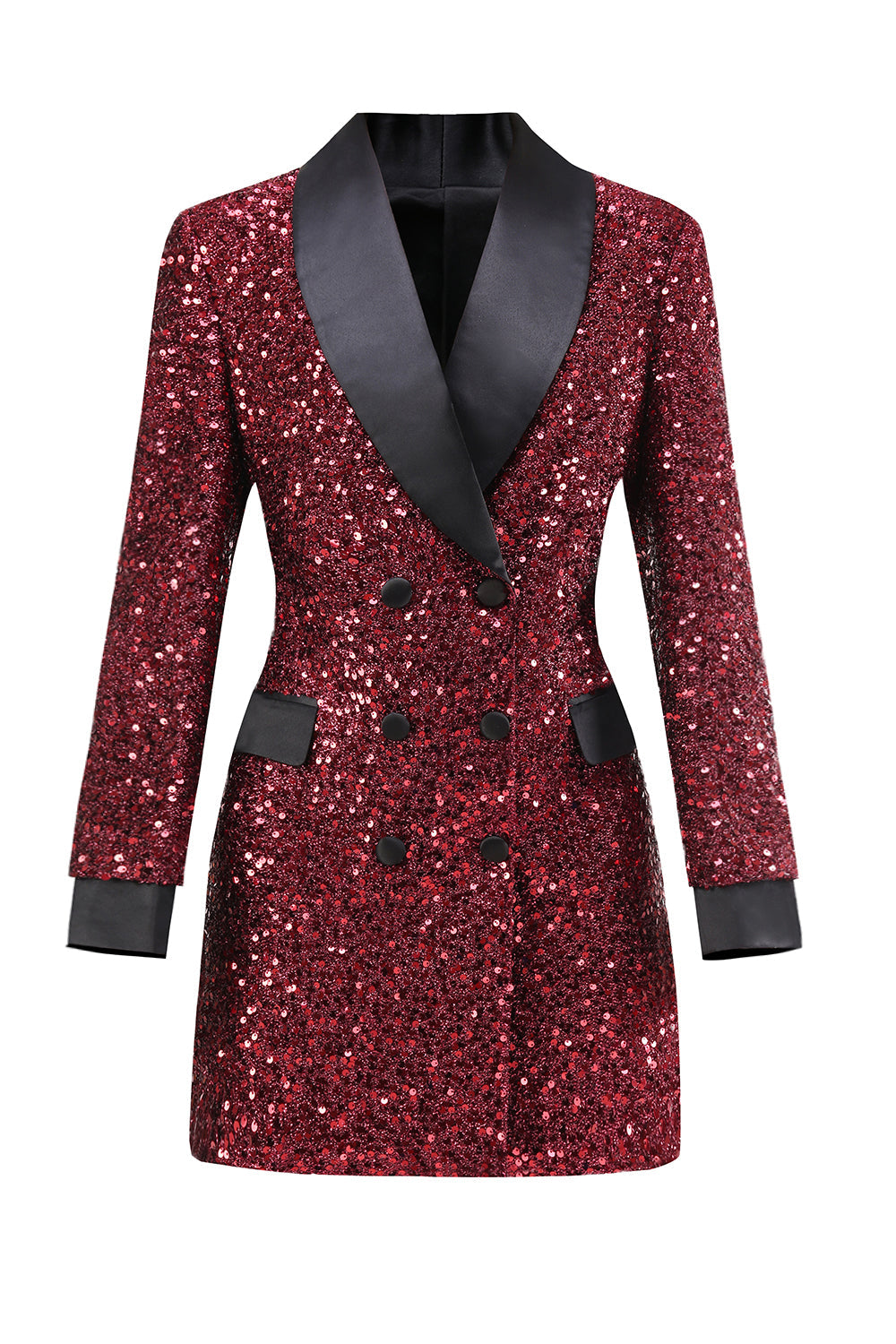 Sparkly Burgundy Bodycon Sequin Maxi Women's Blazer