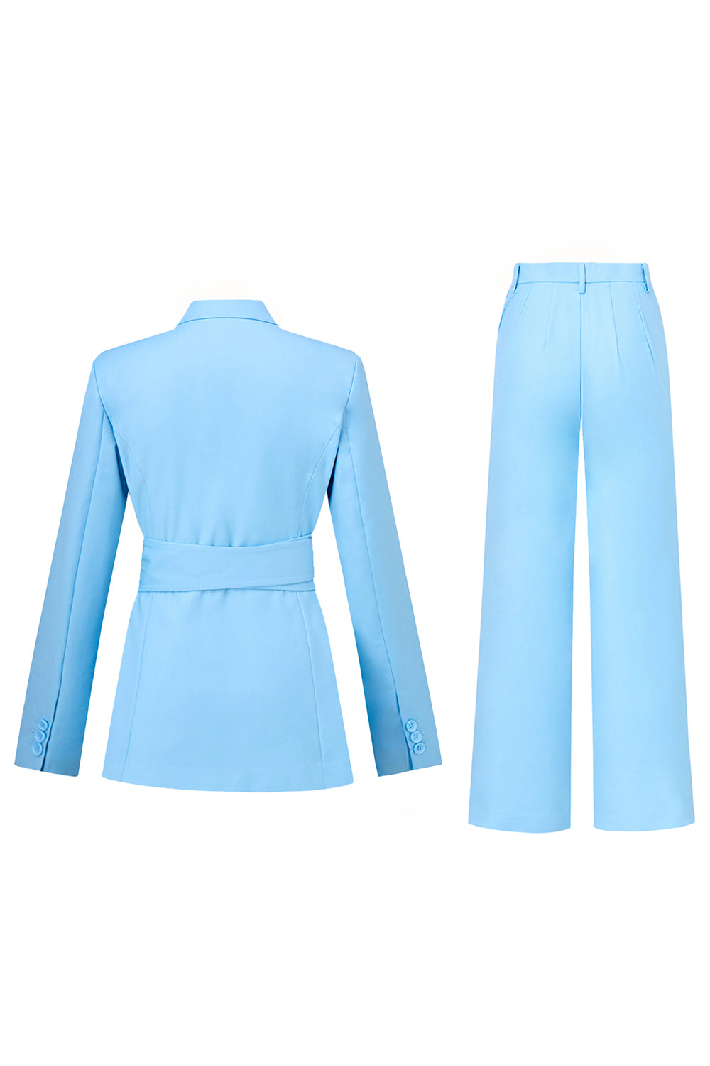 Blue Peak Lapel 2 Piece Women's Suits with Belt