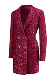 Sparkly Fuchsia Notched Lapel Women's Long Blazer