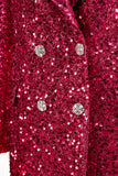 Sparkly Fuchsia Notched Lapel Women's Long Blazer