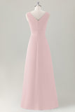 Champagne A-Line Ruffle Long Bridesmaid Dress with Slit