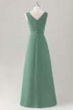 Champagne A-Line Ruffle Long Bridesmaid Dress with Slit