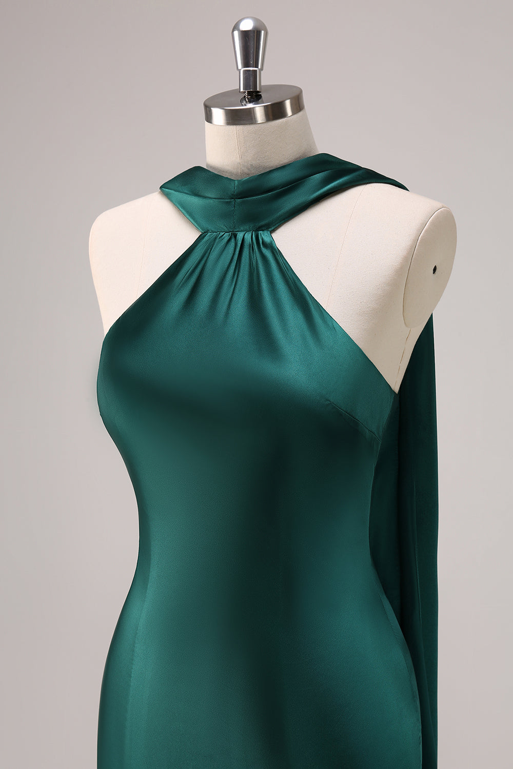 Dark Green Halter Satin Mermaid Bridesmaid Dress