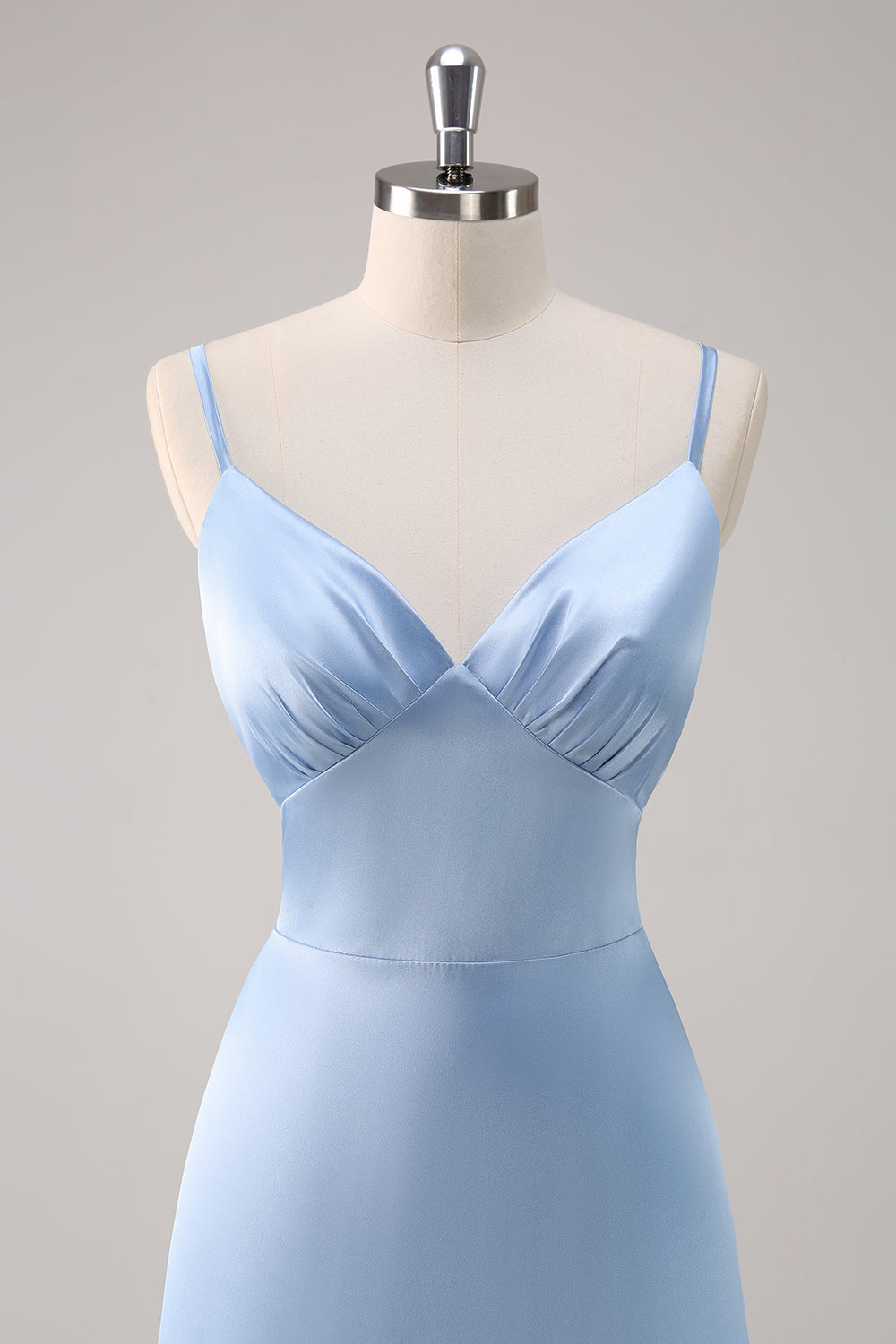 Sky Blue A-Line Spaghetti Straps Satin Long Bridesmaid Dress