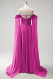 Eucalyptus Cold Shoulder Detachable Sleeves A-Line Chiffon Long Bridesmaid Dress