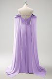 Eucalyptus Cold Shoulder Detachable Sleeves A-Line Chiffon Long Bridesmaid Dress