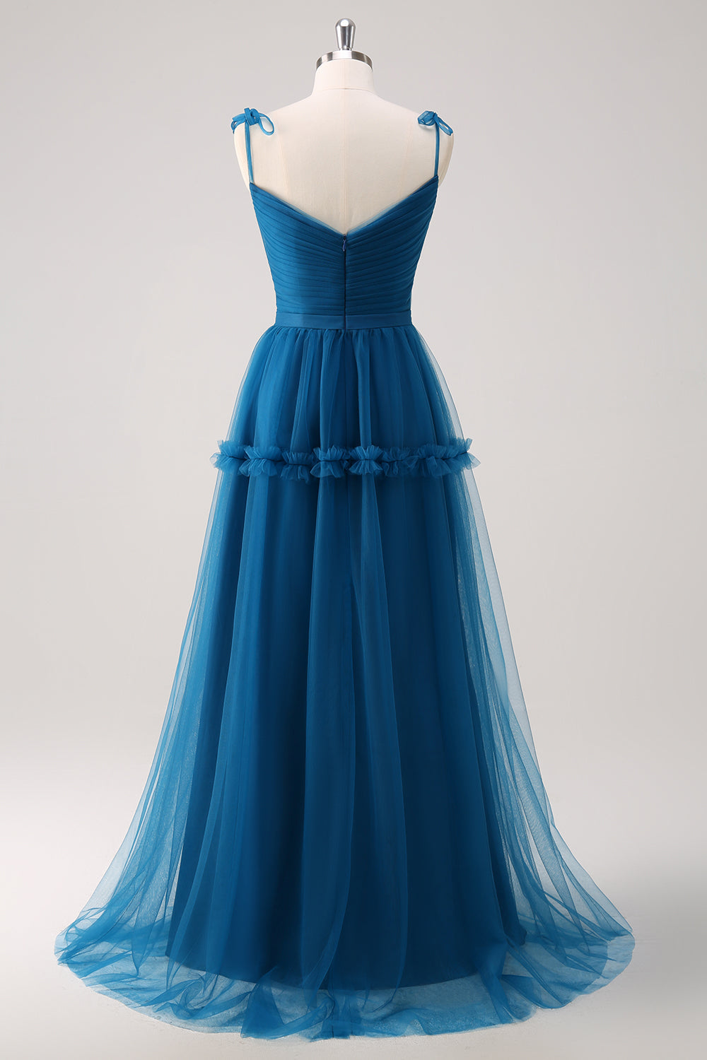 Dark Blue A-Line Spaghetti Straps Pleated Long Bridesmaid Dress