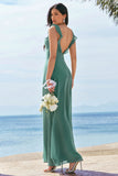 Eucalyptus A-Line Spaghetti Straps Chiffon Bridesmaid Dress with Slit