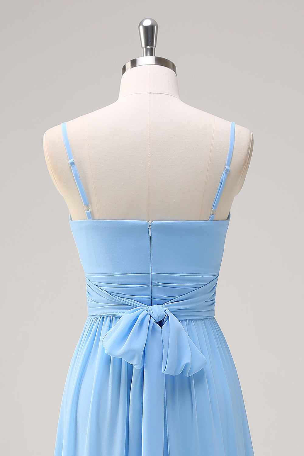 Blue Spaghetti Straps Tiered A-Line Bridesmaid Dress