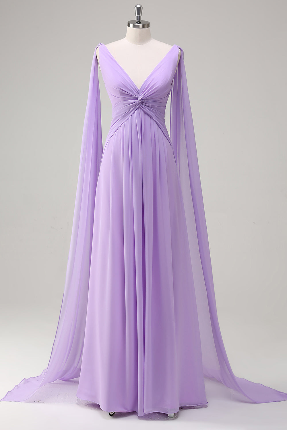 Lilac V-Neck Ruche A-Line Bridesmaid Dress