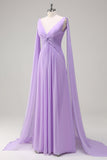 Lilac V-Neck Ruche A-Line Bridesmaid Dress