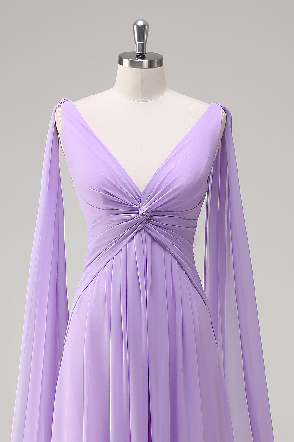 Lilac V-Neck Ruche A-Line Bridesmaid Dress