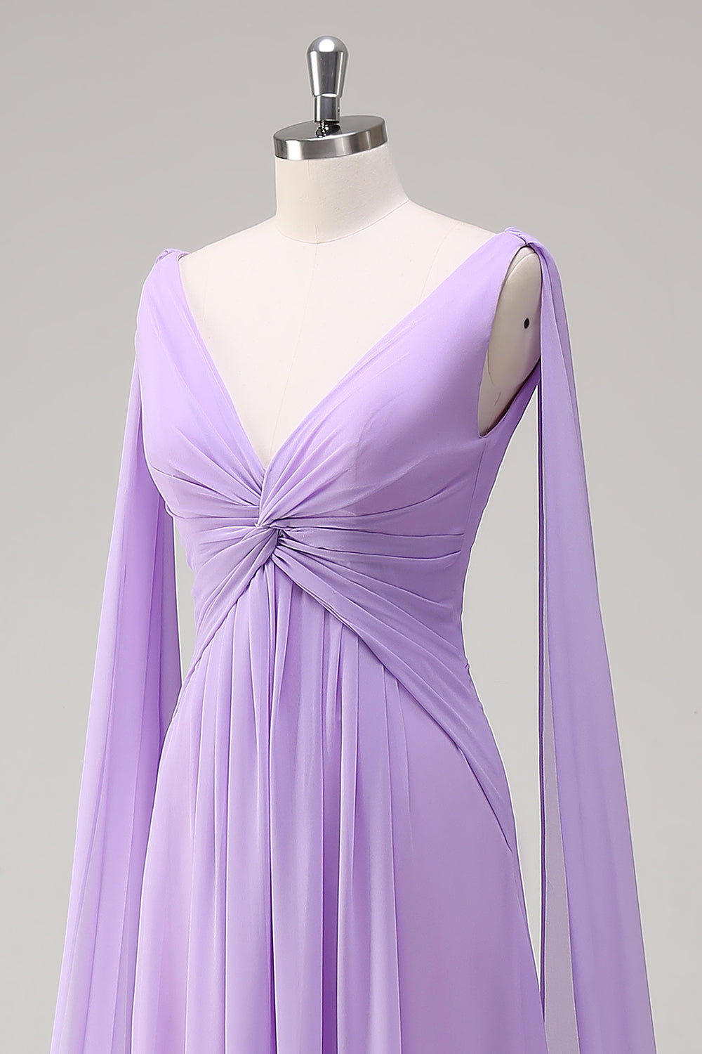 Elegant Lilac Chiffon A-Line Gown with Flowing Cape Sleeves