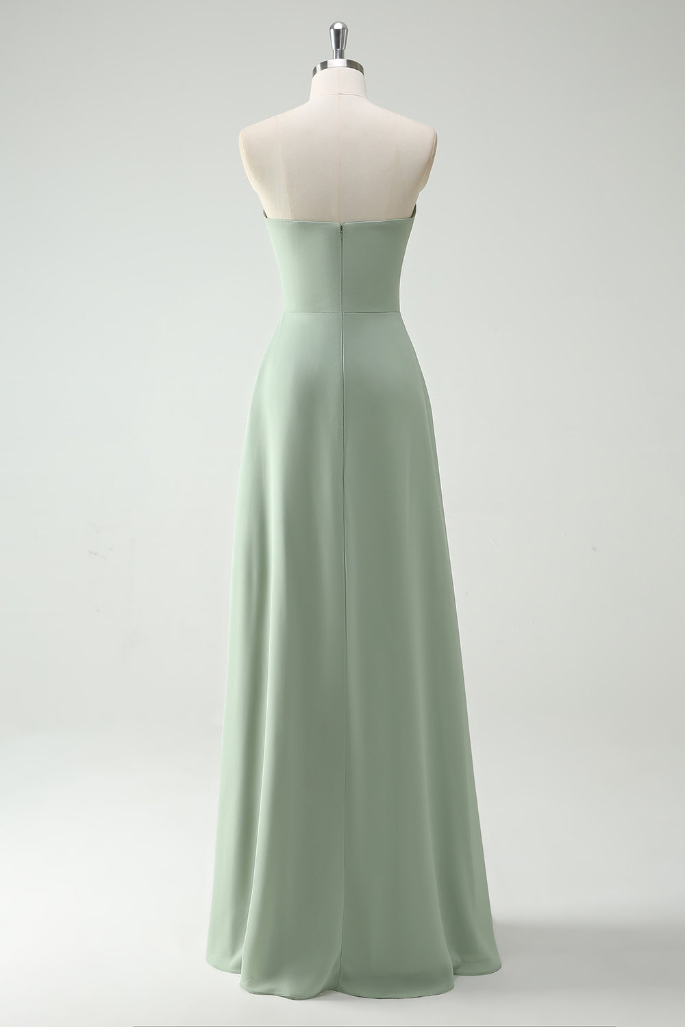 Dusty Sage Strapless A-Line Long Bridesmaid Dress With Slit