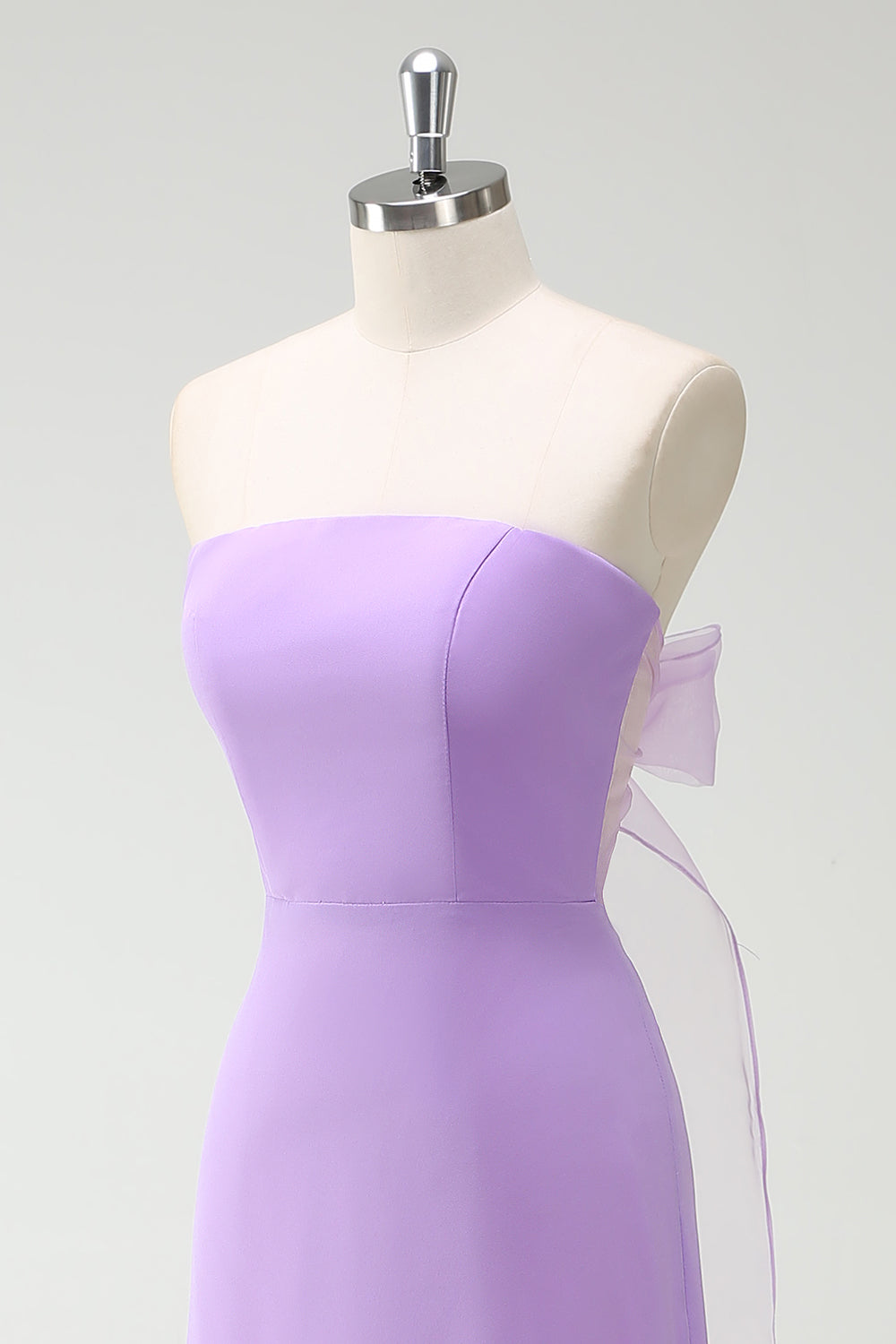 Simple Purple Strapless Chiffon Long Bridesmaid Dress With Slit