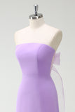 Simple Purple Strapless Chiffon Long Bridesmaid Dress With Slit