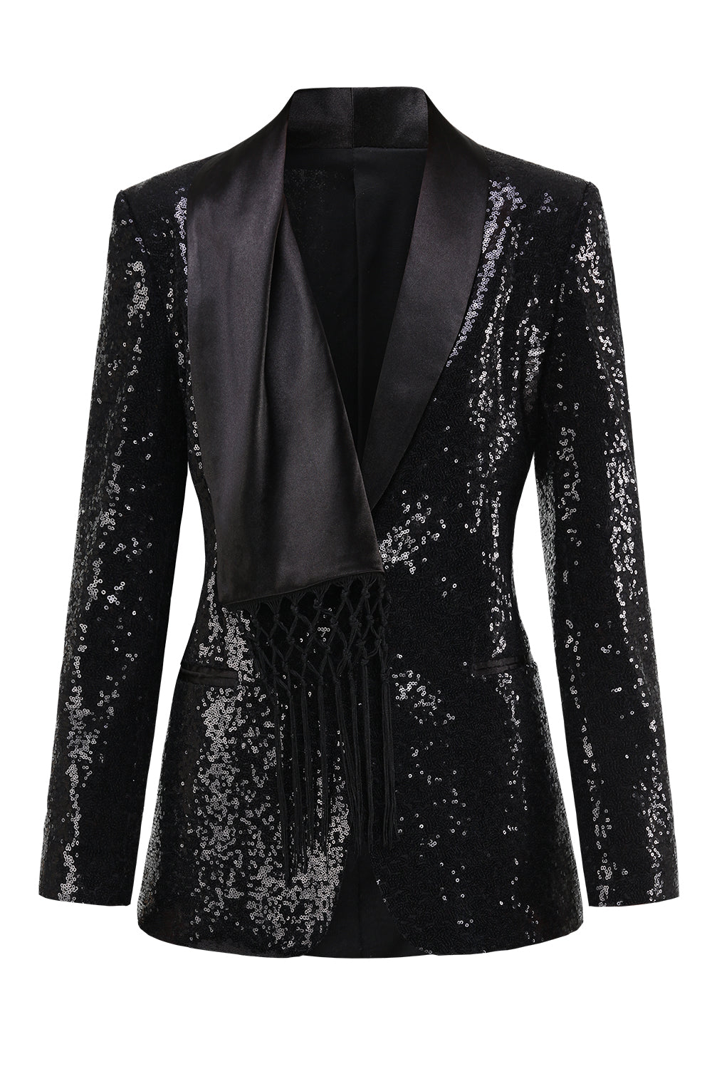 Sparkly Black Women's Party Blazer with Fringes