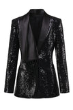 Sparkly Black Women's Party Blazer with Fringes