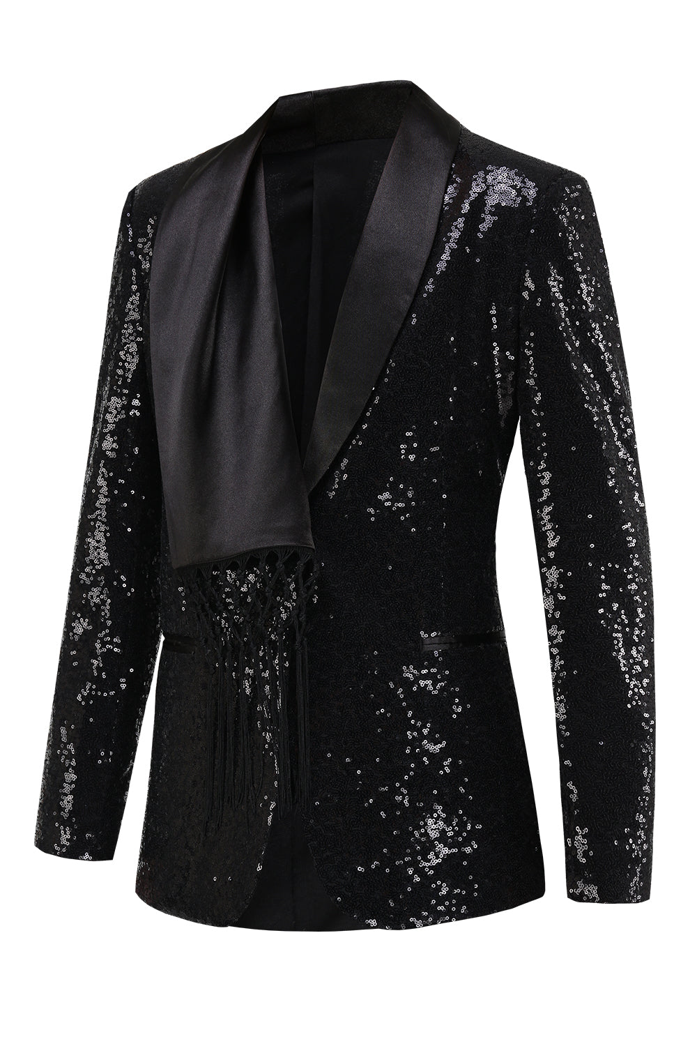 Sparkly Black Women's Party Blazer with Fringes