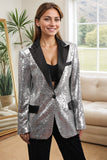 Sparkly Silver Black Peak Lapel One Button Women's Prom Blazer