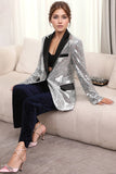 Sparkly Silver Black Peak Lapel One Button Women's Prom Blazer