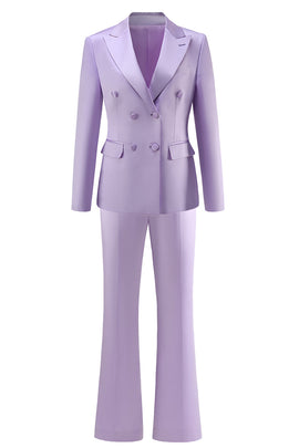 Purple Satin Double Breasted Peak Lapel 2 Pieces Women Suits