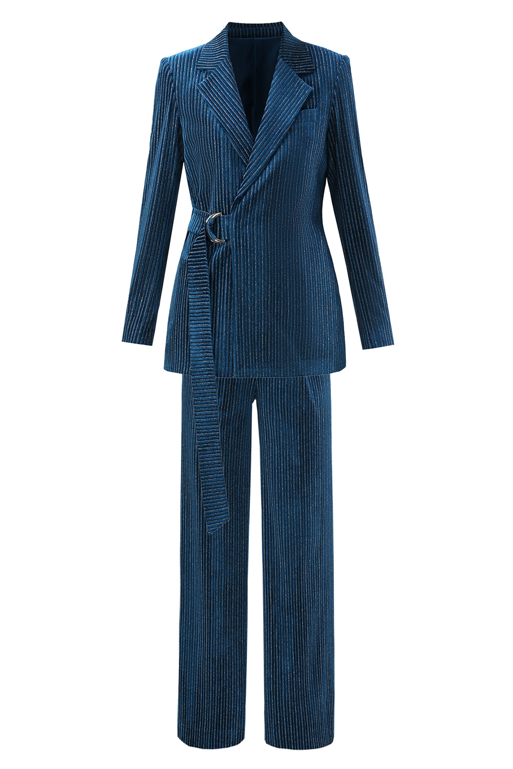 2 Pieces Peacock Blue Notched Lapel Women's Suits with Belt