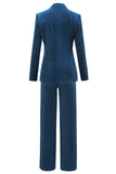 2 Pieces Peacock Blue Notched Lapel Women's Suits with Belt