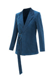 2 Pieces Peacock Blue Notched Lapel Women's Suits with Belt