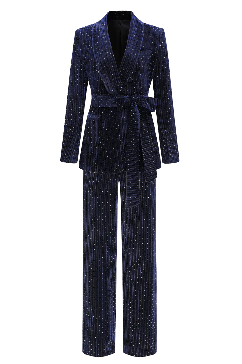 Sparkly Navy 2 Piceces Shawl Lapel Women's Suits with Beadings