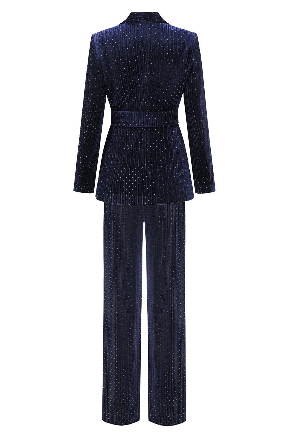 Sparkly Navy 2 Piceces Shawl Lapel Women's Suits with Beadings