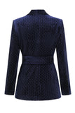 Sparkly Navy 2 Piceces Shawl Lapel Women's Suits