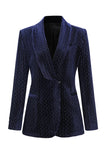 Sparkly Navy 2 Piceces Shawl Lapel Women's Suits