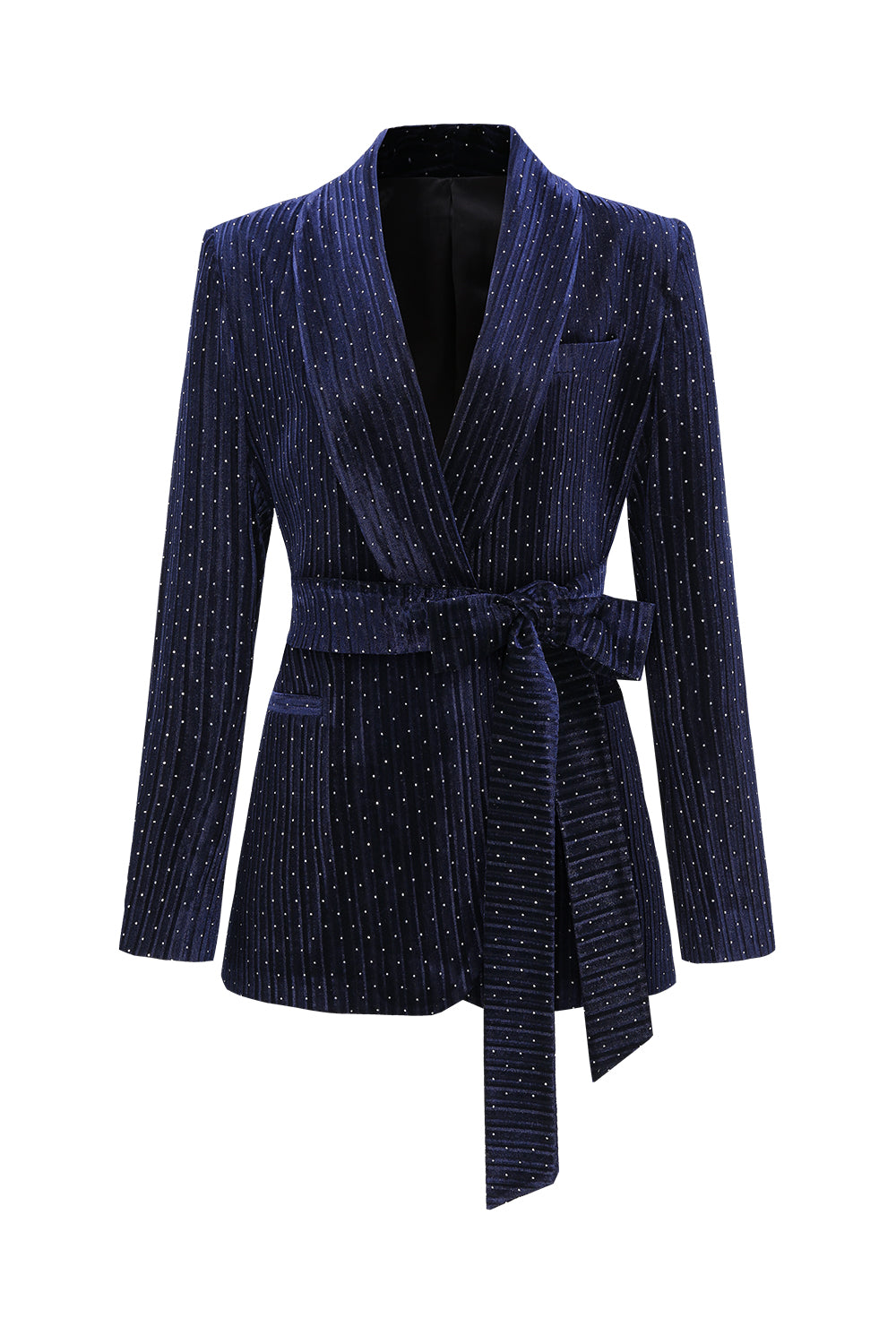 Sparkly Navy 2 Piceces Shawl Lapel Women's Suits